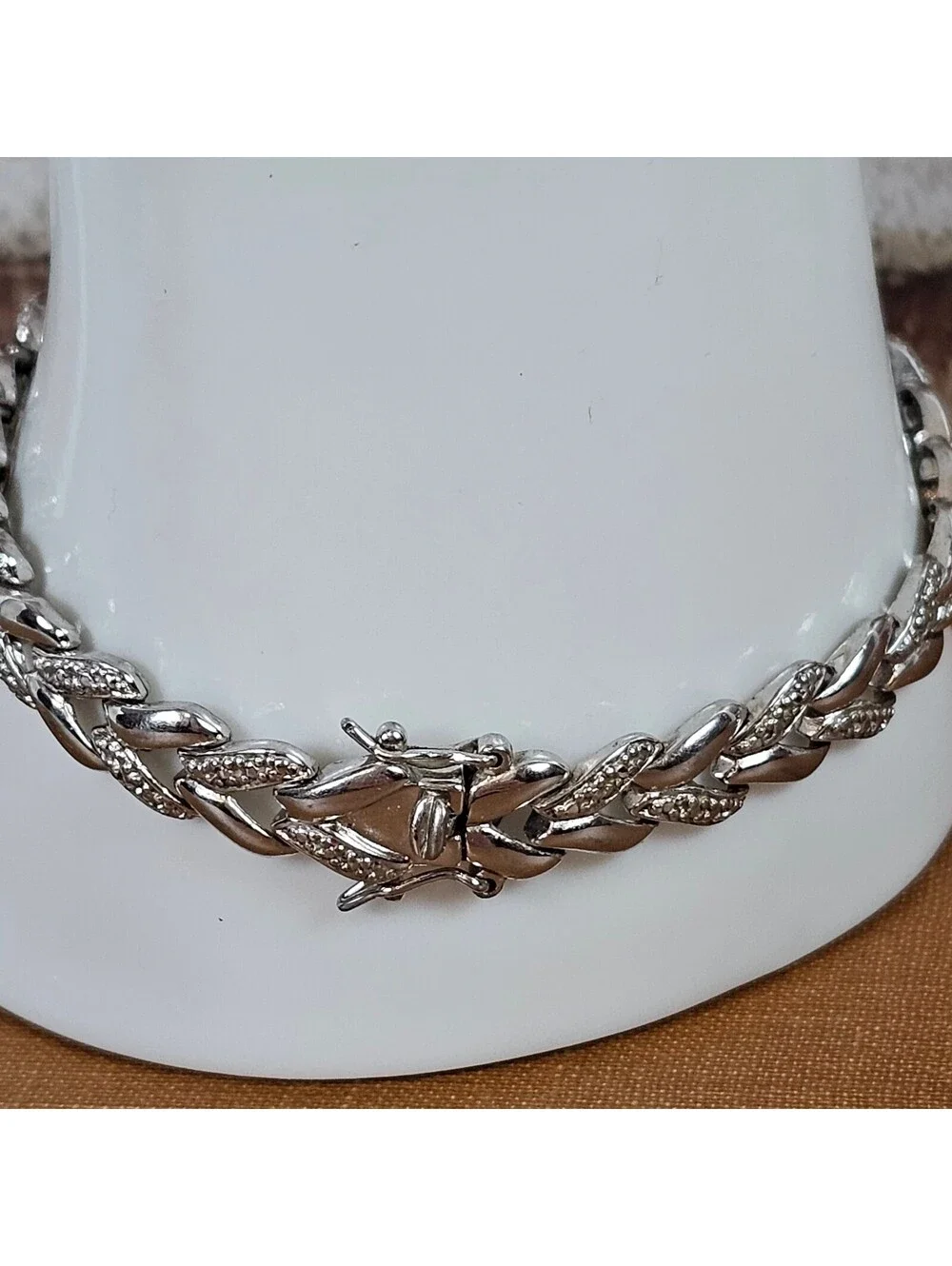 925 Sterling Silver Pavé Link Bracelet 7